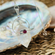 Vogel Shaped Double Terminated Quartz Pendulum with Garnet Cabachon Crystal Pendulums