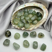 Tumbled Prehnite with Black Tourmaline Crystal
