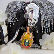 Sacred Deity Painted on Rose Quartz with Garnet, Amethyst and Rose Quartz Crystal Gemstone Beads