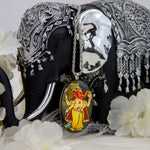 Labradorite Crystal Gemstone Sterling Silver Pendant with hand-painted Lord Ganesha Deity