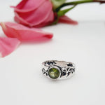 Fancy Sterling Silver Faceted Peridot Crystal Ring