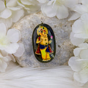 Labradorite Crystal Gemstone Sterling Silver Pendant with hand-painted Lord Ganesha Deity