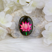 Labradorite Crystal Gemstone Sterling Silver Pendant with hand-painted Lotus Flower