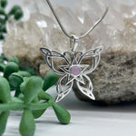 Sterling Silver Celtic Butterfly Rose Quartz Cabochon Crystal Pendant