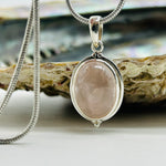 Rose Quartz Gemstone Cabochon Sterling Silver Pendant