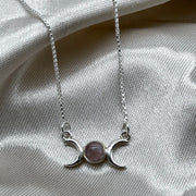 Moon Phase Small Sterling Silver Rose Quartz Crystal Necklace