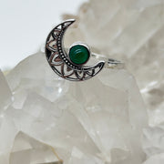 Emerald Crystal Sterling Silver Moon Ring