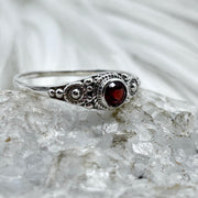 Sterling Silver Garnet Faceted Crystal Ring