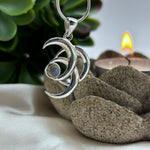 Sterling Silver Triple Crescent Moon Crystal Pendant with Labradorite