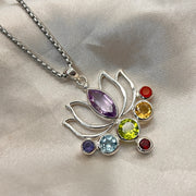 Chakra Lotus Flower Sterling Silver Pendant