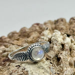 Moonstone Leaf Sterling Silver Crystal Ring