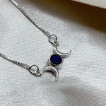 Moon Phase Small Sterling Silver Blue Sapphire Crystal Necklace