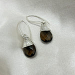 Smoky Quartz Crystal Wire Wrap Sterling Silver Earrings