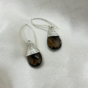 Smoky Quartz Crystal Wire Wrap Sterling Silver Earrings
