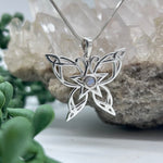 Sterling Silver Celtic Butterfly With Moonstone Cabochon Crystal Pendant