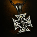 Skull Iron Cross Sterling Silver Pendant