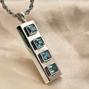 Sterling Silver 4 Stone Swiss Blue Topaz Crystal Pendant