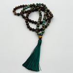 Bronzite, Tigers eye and Turquoise Crystal Mala - Focused intention