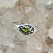Pear Shaped Peridot Faceted Crystal Sterling Silver Ring