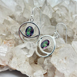 Modern Crescent Moon Mystic Topaz Crystal Sterling Silver Earrings