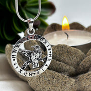 Runes And Raven Sacred Amulet Sterling Silver Pendant