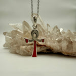 Ankh with inlay - Coral Sterling Silver Crystal Pendant