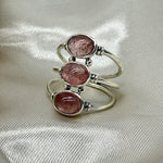 Sterling Silver 3 Stone Pink Tourmaline Crystal Ring