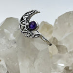 Amethyst Crystal Sterling Silver Moon Ring