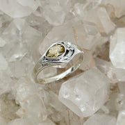 Pear Shaped Citrine Faceted Crystal Sterling Silver Ring