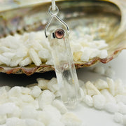 Clear Quartz Crystal Pendant with Pink Tourmaline Cabochon