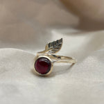 Sterling Silver Garnet Crystal Ring Leaf Design