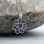 Sterling Silver Flower Amethyst Crystal Pendant