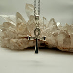 Ankh with inlay - Black Agate Sterling Silver Crystal Pendant