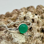 Green Onyx Round Sterling Silver Crystal Ring