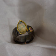 Ethiopian Opal Sterling Silver Rhodium Ring
