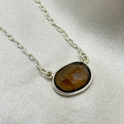 Smoky Quartz Oval Faceted Crystal Sterling Silver Necklace