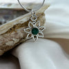 Silver Flower With Faceted Emerald Pendant