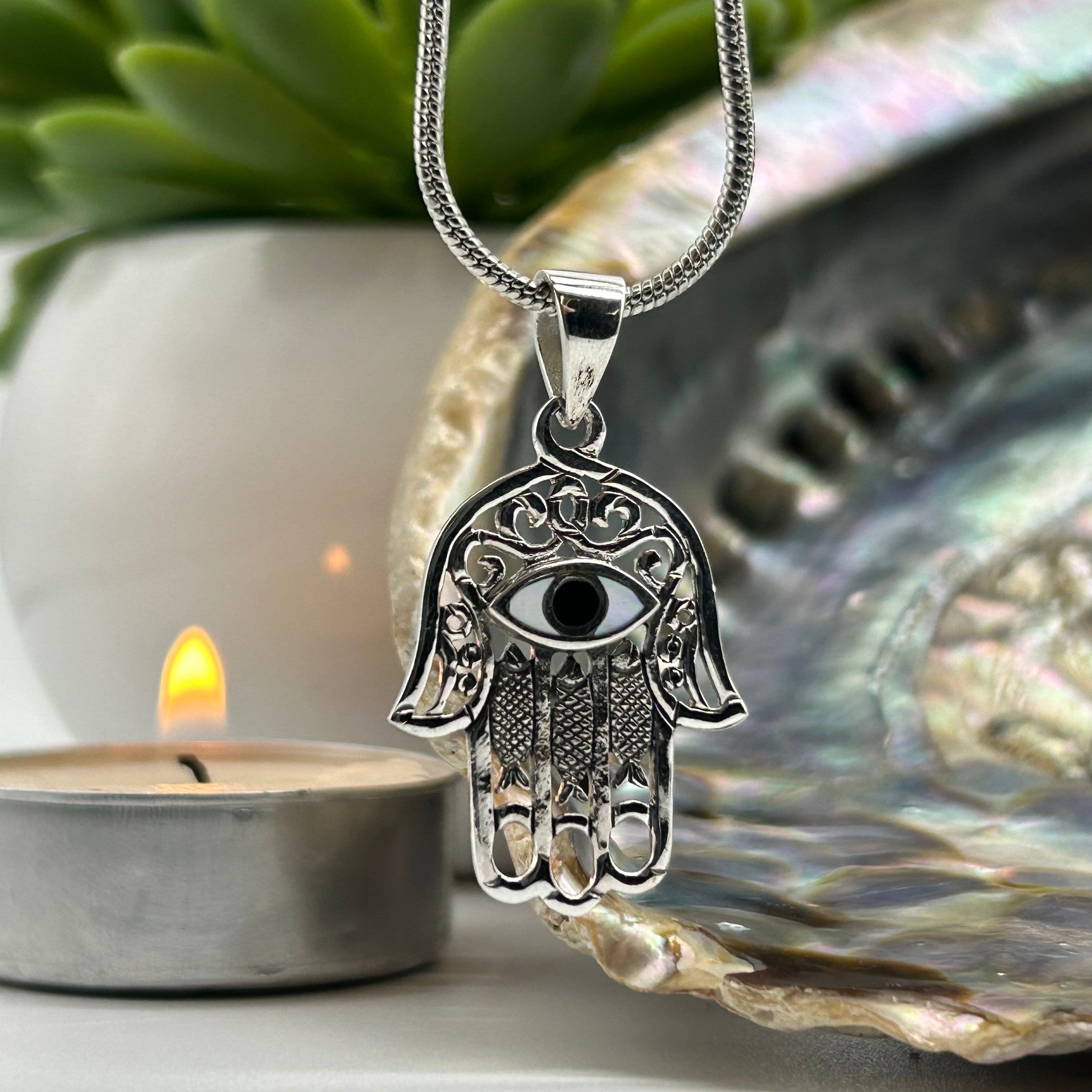 Hamsa Hand Evil Eye Sterling Silver Pendant