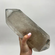 Large Double Terminated Smoky Quartz with Chlorite and Golden Healer Inclusions