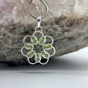 Sterling Silver Flower Peridot Crystal Pendant