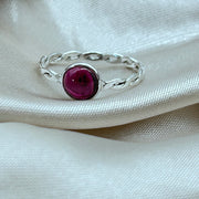 Sterling Silver Twist Garnet Cabochon Crystal Ring