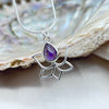 Sterling Silver Lotus with Drop Amethyst Crystal Pendant Charms & Pendants