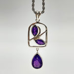 Sterling Silver 3 Stone Amethyst Crystal Pendant