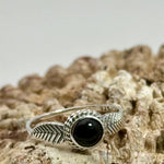 Black Onyx Leaf Sterling Silver Crystal Ring