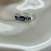 Iolite 3 Stone Sterling Silver Crystal Sterling Silver Ring