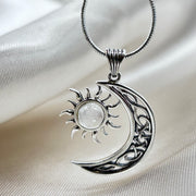 Celtic Cresent Moon & Sun Moonstone Sterling Silver Pendant