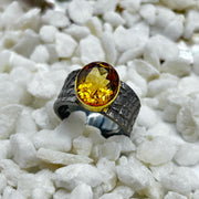 Citrine Rhodium Plated Sterling Silver Ring