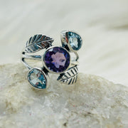 Sterling Silver Faceted Amethyst And Blue Topaz Ring