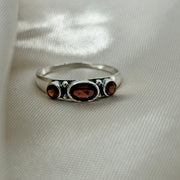 Garnet 3 Stone Sterling Silver Ring