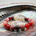 Opalite, rhodonite, red jasper, carnelian, strawberry quartz, pink cats eye - 16cm